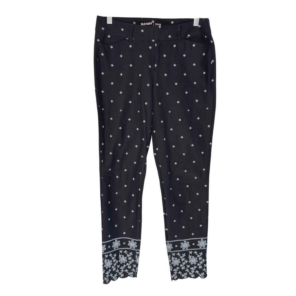 Old Navy Black White Medallion Print Scalloped Hem Business Pixie Pants Size 4